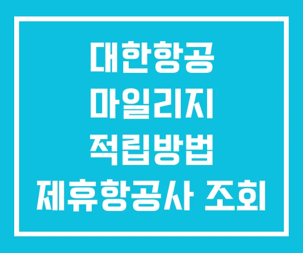 대한항공 마일리지 적립방법 제휴항공사 조회 대한항공 마일리지 적립방법 제휴항공사 조회