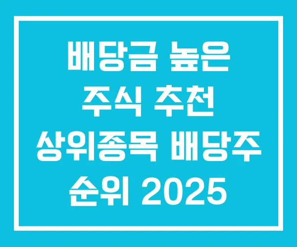 배당금 높은 주식 추천 상위종목 배당주 순위 2025 배당금 높은 주식 추천 상위종목 배당주 순위 2025